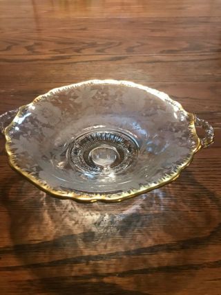 Cambridge Wildflower Gold Trimmed Two Handled Bowl.  8 1/2 Inches Across