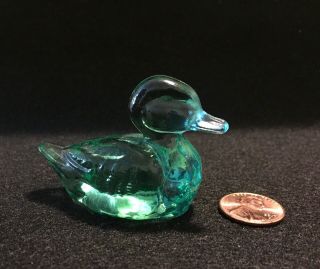 Green Blue Fenton Glass Duckling Mini