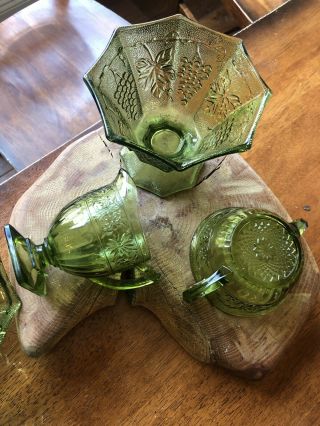 Vintage Green Depression Glass Open Sugar Bowl Creamer And Candy Dish 5