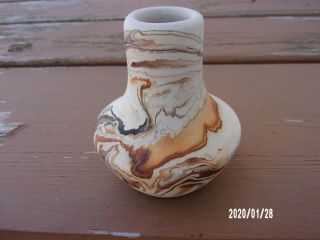 Vtg Nemadji Pottery Usa Pot Vase 3 1/4 " Tall Has Indian Logo
