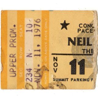 Neil Young & Crazy Horse Concert Ticket Stub Houston Texas 11/11/76 Summit Csny
