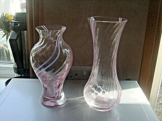 Two Art Deco Style Caithness Glass Vases Swirly Pink Ruby Veins