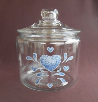 Corning Corelle Blue Hearts Glass Cookie Jar