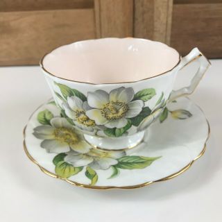 Vintage Aynsley Dogwood Flowers Tea Cup & Saucer Gold Gilt Trim Crown Mark