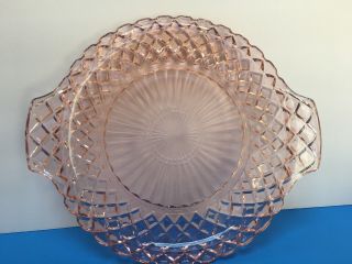 Anchor Hocking Glass Waterford Pink 12 Inch Handled Cake Plate 12 "