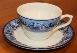 Wedgwood HIGHGROVE China Cup & Saucer Exclusive for Williams - Sonoma Blue Trim 2