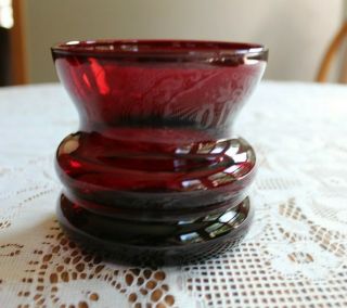 Vintage Ruby Red Glass Small Banded Vase Mid Century Modern