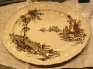 Vintage Johnson Brothers Bone China The Old Mill 15.  5 " Serving Platter Tray