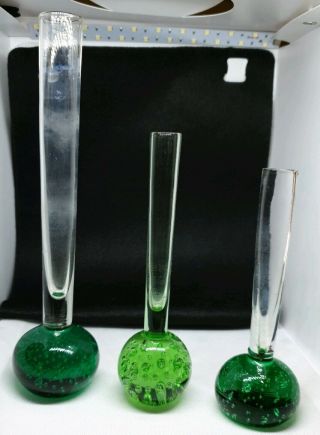 Vintage Murano Style Glass Bud Vases With Controlled Bubbles
