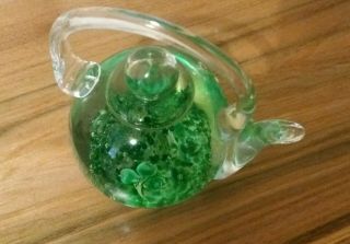 Vintage Irish BLARNEY GLASS (BG) SHAMROCK TEAPOT Art Glass/Paperweight - VGC 3