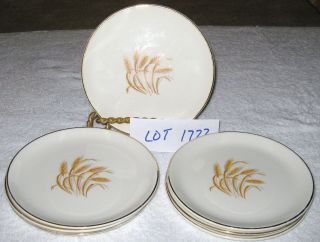 7 Vintage Homer Laughlin Golden Wheat Dessert Plates 6 " 22k Gold Trim
