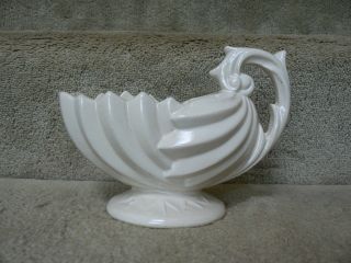 Vintage Mccoy Shell Planter With Handle; Ivory / Off - White