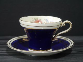 Aynsley Bone China Dark Blue Gold Flowers Porcelain Tea Cup England
