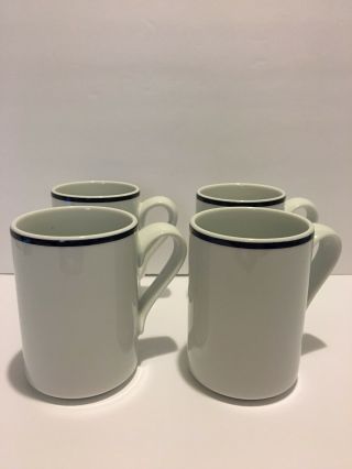 Set Of 4 Dansk Bistro Coffee Mugs Cups Christianhavn White/blue Rim