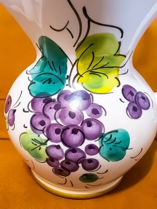 Vintage Italian Pottery Pitcher Hand Painted Purple Grapes 5 - 1/2” Crafted Italy 2