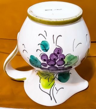 Vintage Italian Pottery Pitcher Hand Painted Purple Grapes 5 - 1/2” Crafted Italy 5