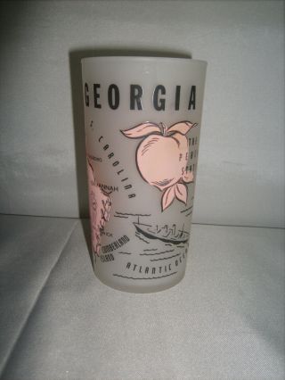 Vintage Hazel Atlas Georgia Frosted State Souvenir Drinking Glass 5 Inch