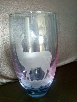 Lovely Caithness Vase Clear / Purple Colours With Etched Deer 1980 