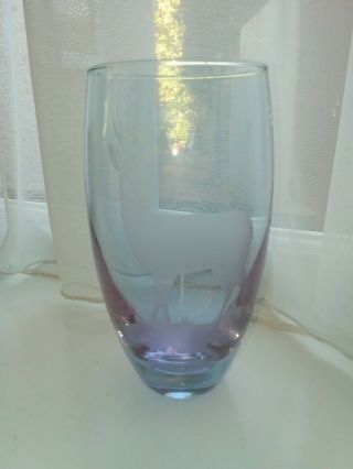 LOVELY CAITHNESS VASE CLEAR / PURPLE COLOURS WITH ETCHED DEER 1980 ' S 2