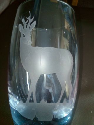 LOVELY CAITHNESS VASE CLEAR / PURPLE COLOURS WITH ETCHED DEER 1980 ' S 3