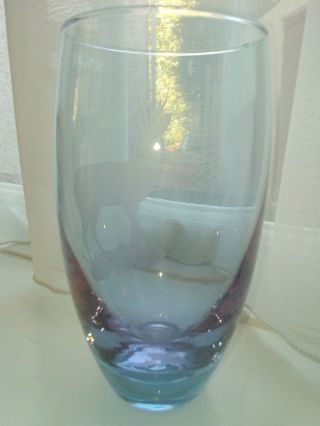 LOVELY CAITHNESS VASE CLEAR / PURPLE COLOURS WITH ETCHED DEER 1980 ' S 4