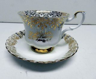 Royal Albert Bone China England " Happy Birthday " Cup &saucer Perfect Gift Gold