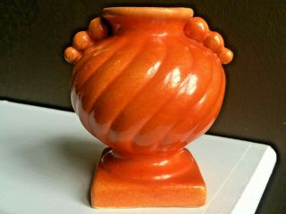 Art Deco Style Pottery Vase Orange Glaze 4.  5 Inch.