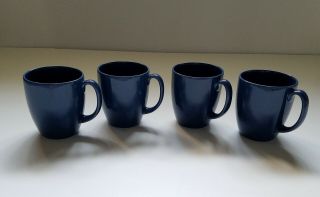 Set Of 4 Navy Blue Corelle Stoneware Mugs Made In Thailand