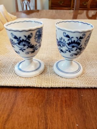 Pair Antique - 1934 - 1945 German Meissen Porcelain - Blue Onion Egg Cups