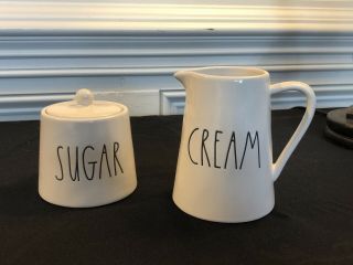 Rae Dunn Sugar And Cream Set - Sugar Bowl With Lid Creamer Mini Pitcher
