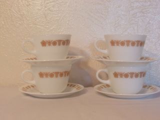 Vintage Corelle BUTTERFLY GOLD Set of 4 Coffee Tea Cups Mugs & Saucers 2