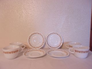 Vintage Corelle BUTTERFLY GOLD Set of 4 Coffee Tea Cups Mugs & Saucers 3