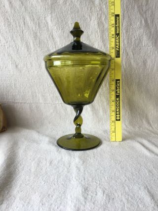 Vintage Green Art Glass Lidded Compote Apothecary Jar