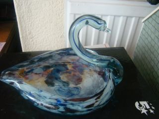 Murano Glass 5 " X8 " Swan Bowl Blue/white