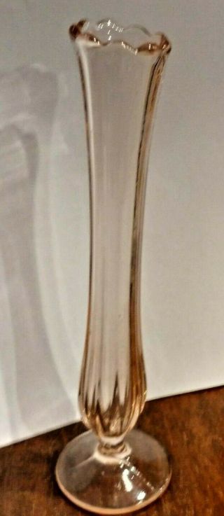 Vintage Pink Depression Glass Footed Single Bud Vase 9 " Tall