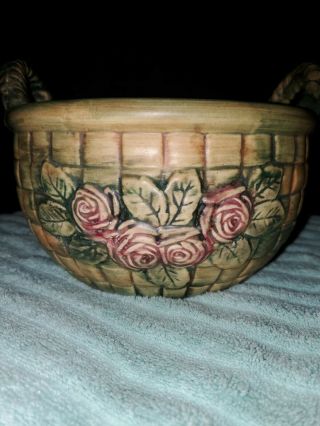 Vintage Weller Pottery Planter Woodcraft Flemish Rose Basket 2 Handled