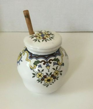 Vintage French Mustard Pot Jar Moutarde Bocquet Yvetot 1735 Wooden Spoon 2