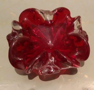 Murano Glass Ruby Red & Clear Solid Glass Vintage Ashtray/trinkets Dish