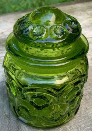 Vintage L.  E.  Smith Moon & Stars Canister Apothecary Jar Green Glass Small
