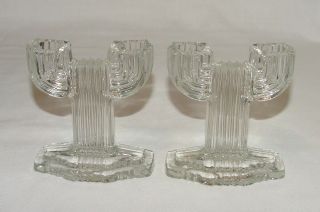Perfect Pair Vintage Depression Glass " Queen Mary " Double Candlesticks