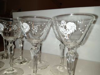 8 - Rooster Stemware Glasses.  No Chips Or Cracks.  Vintage