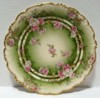 Limoges Coronet Plate Green With Pink & White Flowers Gold Trim