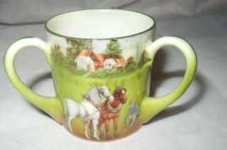 Early 2 1/4 " Royal Bayreuth Horses 3 Handle Loving Cup Toothpick