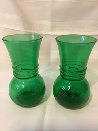Mid Century Vintage Anchor Hocking Emerald Green Glass Ribbed Ivy Ball Vase