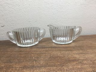 Vintage Set Of Anchor Hocking Queen Mary Clear Ribbed Glass Creamer And Sugar