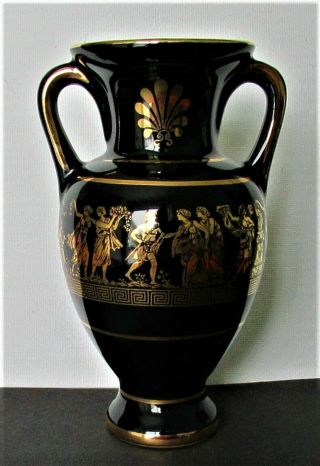 Kratimenos Hand Made In Greece Vase In 24k Gold Shiny Black And Gold Finish
