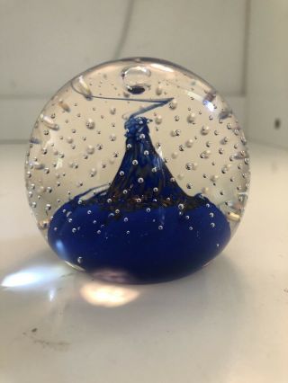 Vintage Blue Bubble Swirl Caithness Glass Paperweight