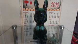Blue Mountain Pottery Bunny Rabbit Glazed In Green Hues Vintage