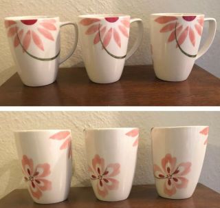 Corelle Pretty Pink Coordinates Dishes Squared Big Porcelain Cups Mugs Set Of 3