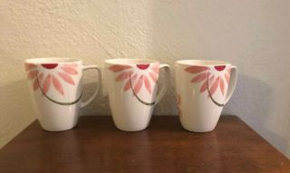 Corelle Pretty Pink Coordinates Dishes Squared Big Porcelain Cups Mugs Set Of 3 4